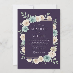 Plum Teal Botanical Romantic Wedding Invitation