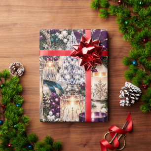 Plum Teal Christmas Storybook Wrapping Paper
