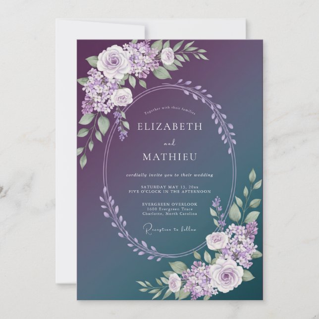 Plum Teal Ethereal Winter Wedding Invitation (Front)