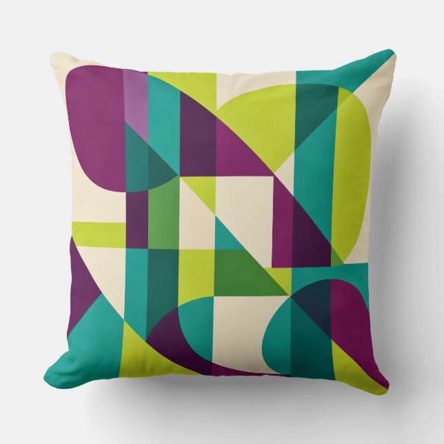 Plum Teal Geometric Abstract Throw Pillow (Front)