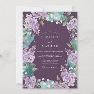 Plum Teal Lilac Eucalyptus Wedding Invitation