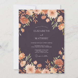 Plum Terracotta Dahlia Wedding Invitation