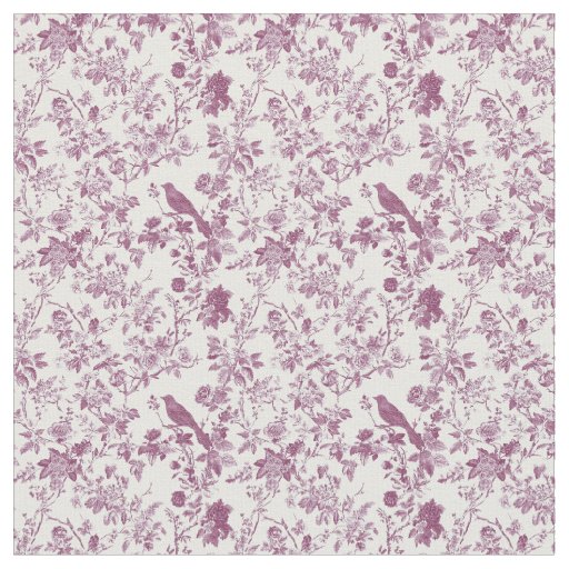 Plum Toile with Birds and Garden Roses Fabric