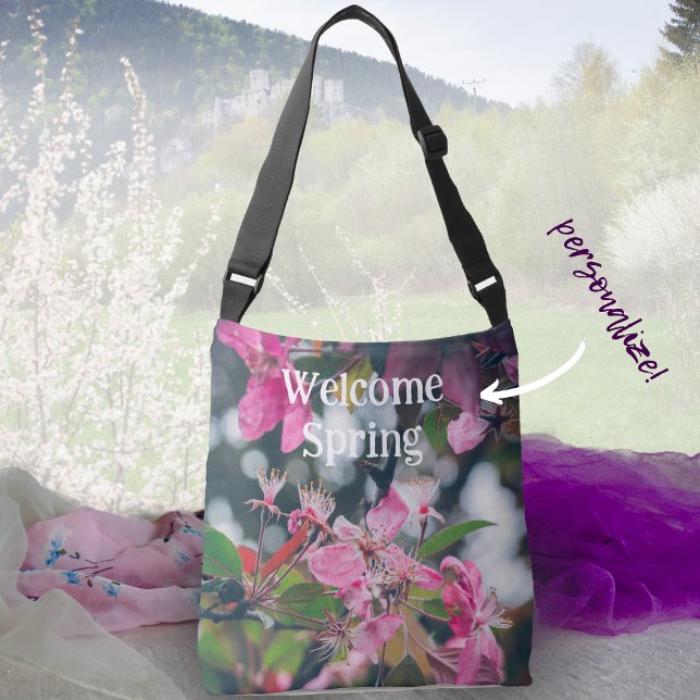 Plum Tree Branch with Pink Flowers Crossbody Bag (Creator Uploaded)