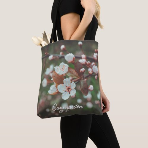 Plum Tree Branches with White Flowers Tote Bag