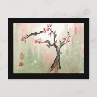 Plum Tree Postcard with Black Border