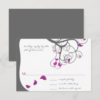 Plum Tree Swirls Love Birds Wedding Invitation