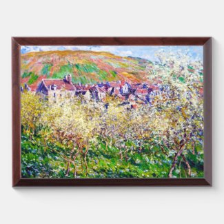 Plum Trees in Blossom at Vetheuil Claude Monet art Award Plaque
