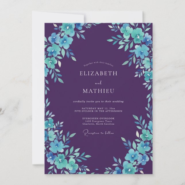 Plum Turquoise Painted Wedding Invitation (Front)