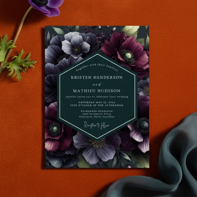 Plum Twilight Floral Whimsy Wedding Invitation (Creator Uploaded)