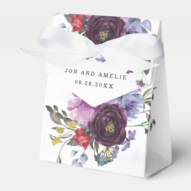 Plum Ultra Violet Botanical Rustic Peony Wedding  Favor Boxes (Front Side)