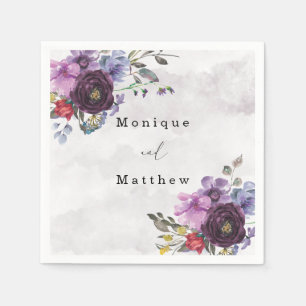 Plum Ultra Violet Botanical Rustic Peony Wedding Napkins