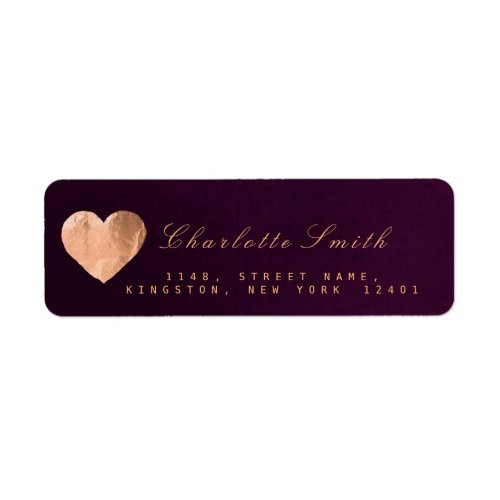 Plum Velvet Heart Pink Gold Return Address Labels