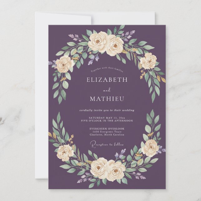 Plum Verdant Blossom Wedding Invitation (Front)