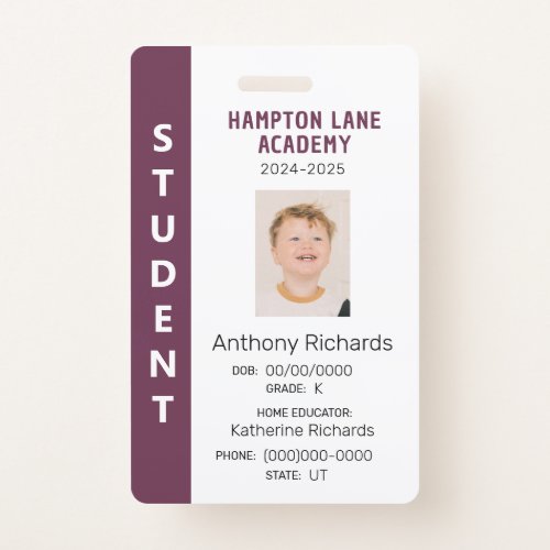 Plum Vertical Stripe Homeschool Student ID Badge