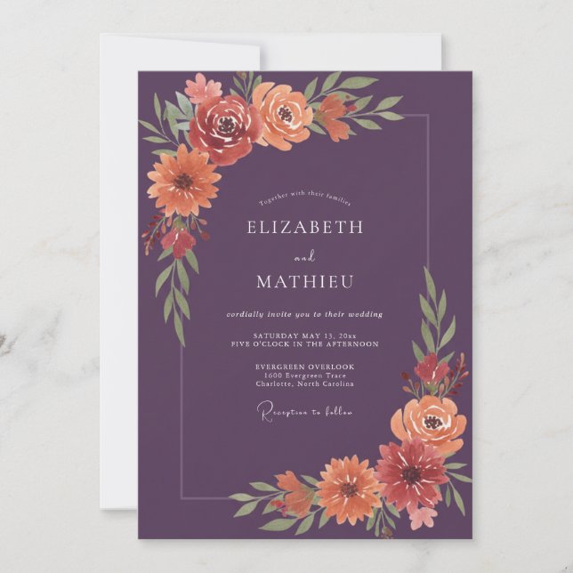 Plum Vibrant Autumnal Wedding Invitation (Front)