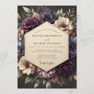 Plum Victorian Bloom Wedding Invitation