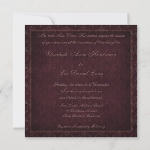 Plum Vintage Damask Wedding Invitation