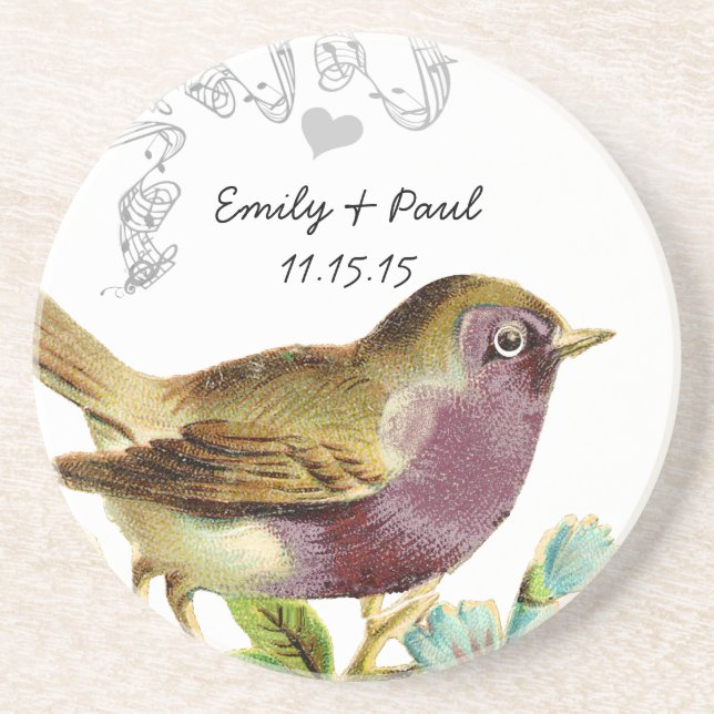 Plum Vintage Love Bird Coasters (Front)
