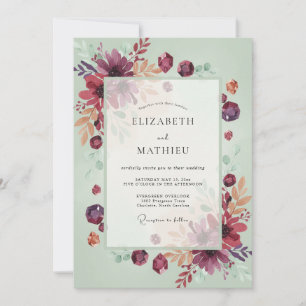 Plum Vintage Mauve Foliage Eucalyptus Wedding Invitation