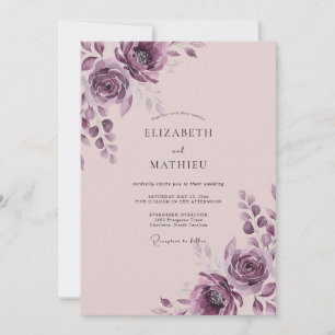 Plum Vintage Mauve Ranunculus Eucalyptus Wedding Invitation