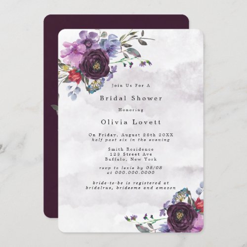 Plum Violet Botanical Peony Bridal Shower Invitation