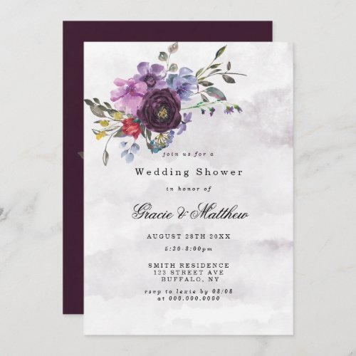 Plum Violet Peony Rustic Wedding Shower Invites 