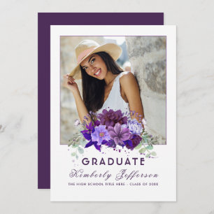 Plum Violet Purple Floral Photo Graduation Invitation