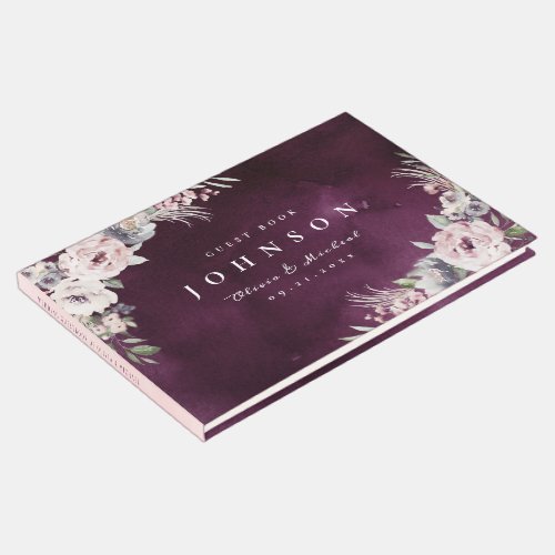 Plum watercolor  dusty pink floral boho wedding guest book