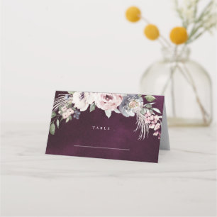 Plum watercolor & dusty pink floral boho wedding place card