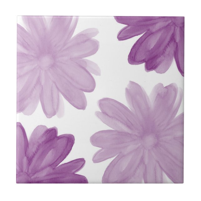 Plum Watercolor Flowers Ceramic Tile (Front)