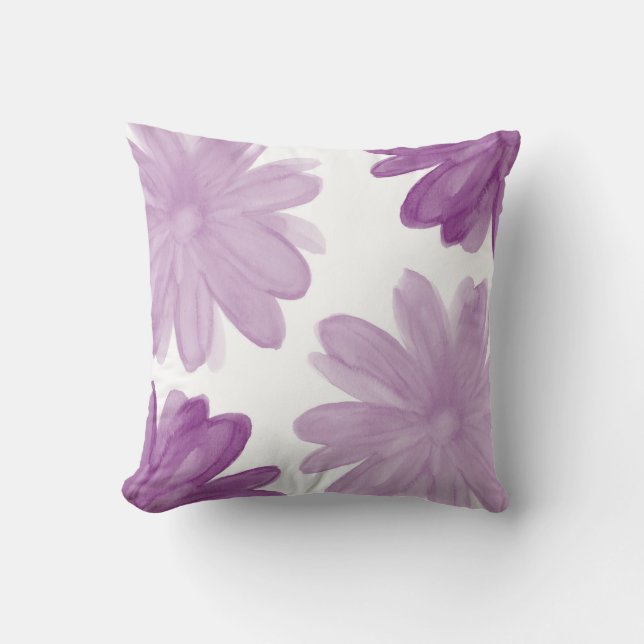 Plum Watercolor Flowers Throw Pillow (Front)