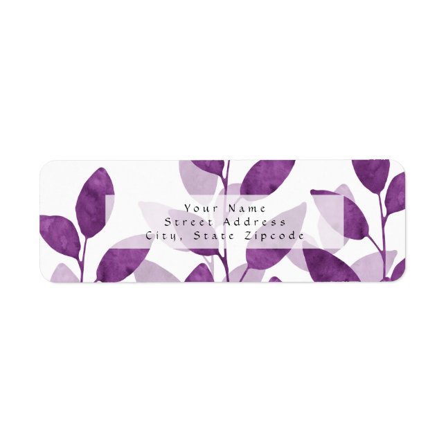 Plum Watercolor Leaves Label (Front)