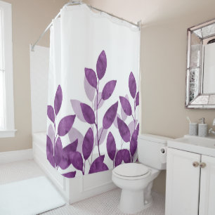 Plum Watercolor Leaves Shower Curtain