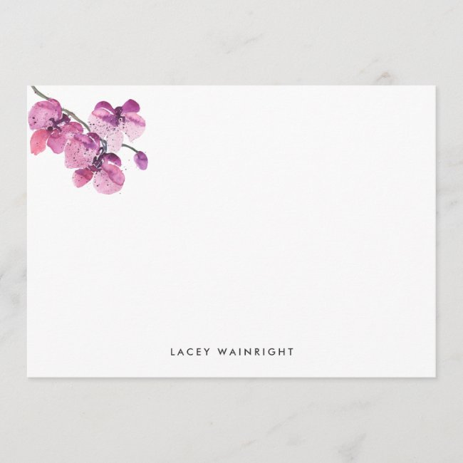Plum Watercolor Orchid Personalized Stationery Note Card