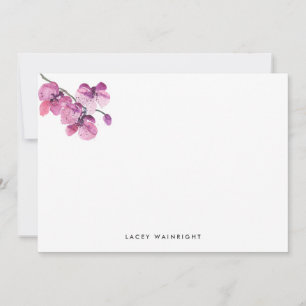 Plum Watercolor Orchid Personalized Stationery Note Card