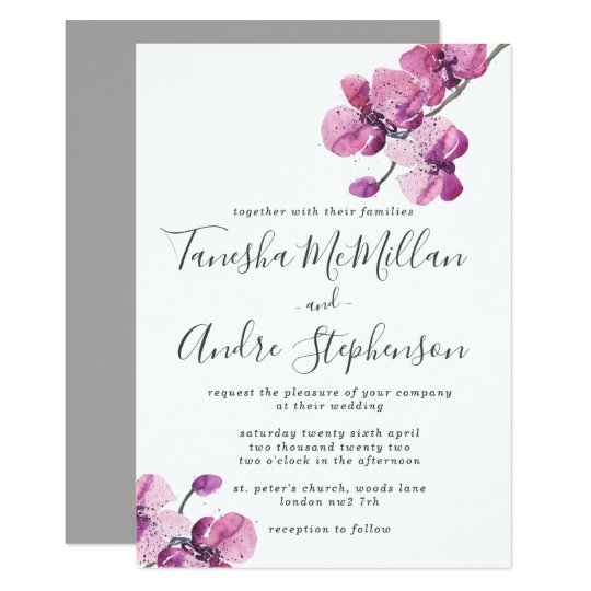 Plum Watercolor Orchids Wedding Invitation Zazzle Com