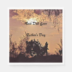 Plum Watercolor Sunset Scenery Trees Best Dad Ever Napkins