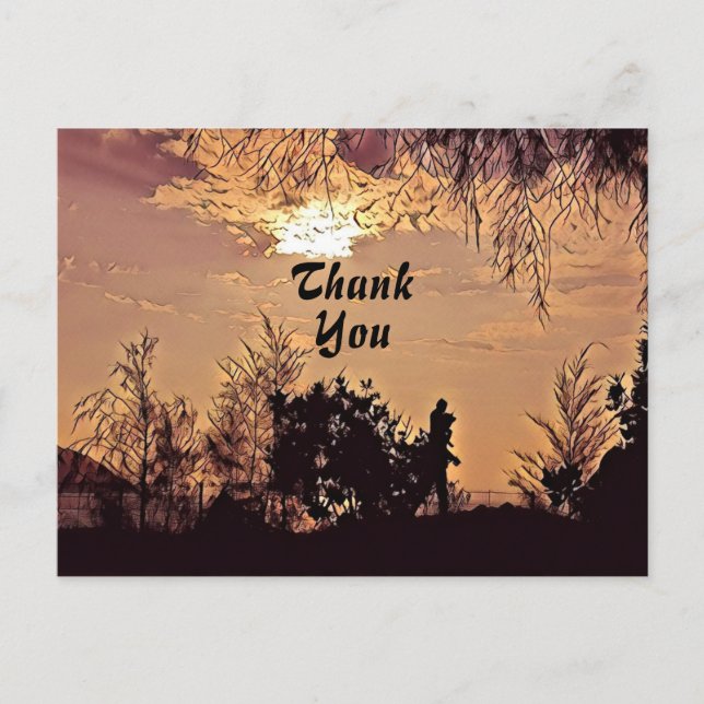 Plum Watercolor Sunset Scenery Trees Thank You  Postcard (Front)
