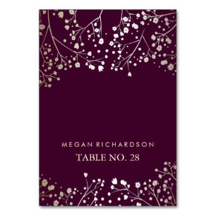 Plum Wedding Escort Card Baby's Breath Gold
