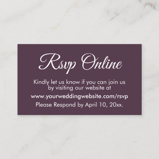 Plum Wedding RSVP Online Elegant Simple Enclosure Card (Front)