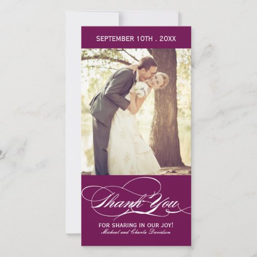 Plum Wedding Thank You Photo Card 4x8