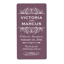 Plum Wedding Wine Bottle Monogram Favor Labels