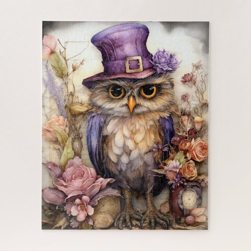 Plum Whimsy Purple Owl Laughter Jigsaw Puzzle