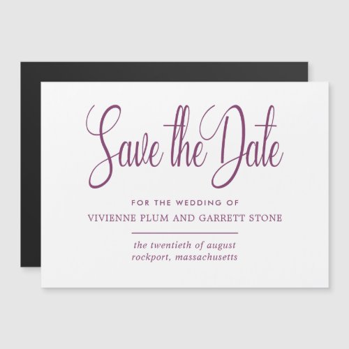 Plum  White Calligraphy Wedding Save the Date Magnetic Invitation