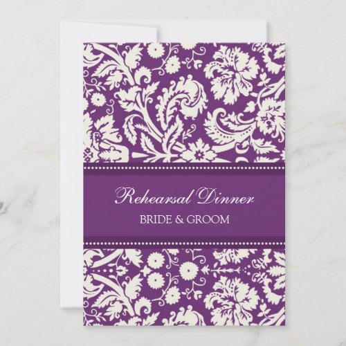 Plum White Damask Rehearsal Dinner Party Invitations
