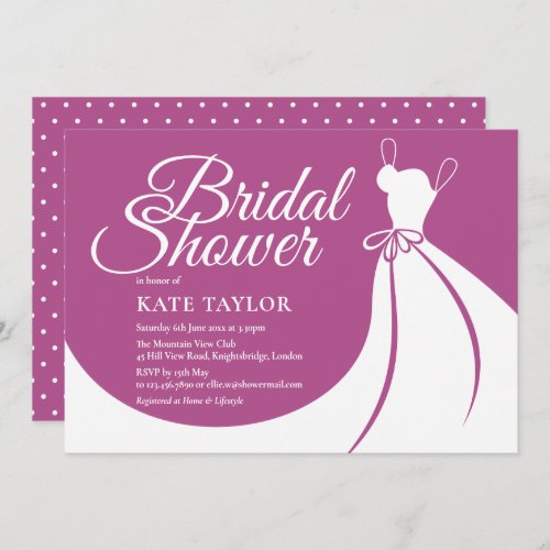 Plum White Elegant Gown Bridal Shower Invitation