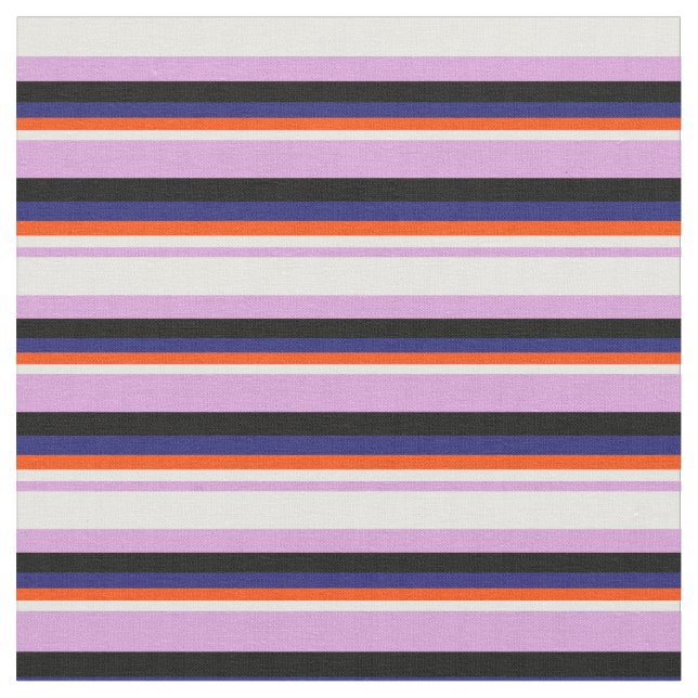 Plum, White, Red, Midnight Blue, and Black Lines Fabric (Close Up)