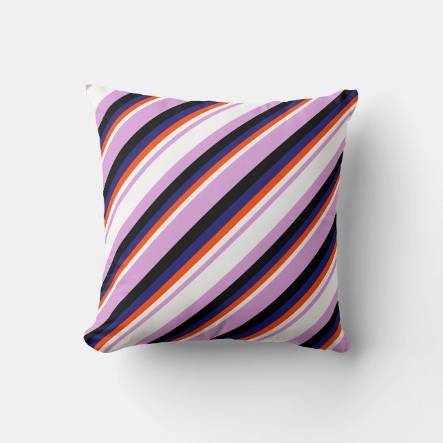 Plum, White, Red, Midnight Blue, and Black Lines Throw Pillow (Front)
