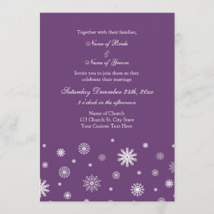 Plum White Snow Winter Wedding Invitation Cards